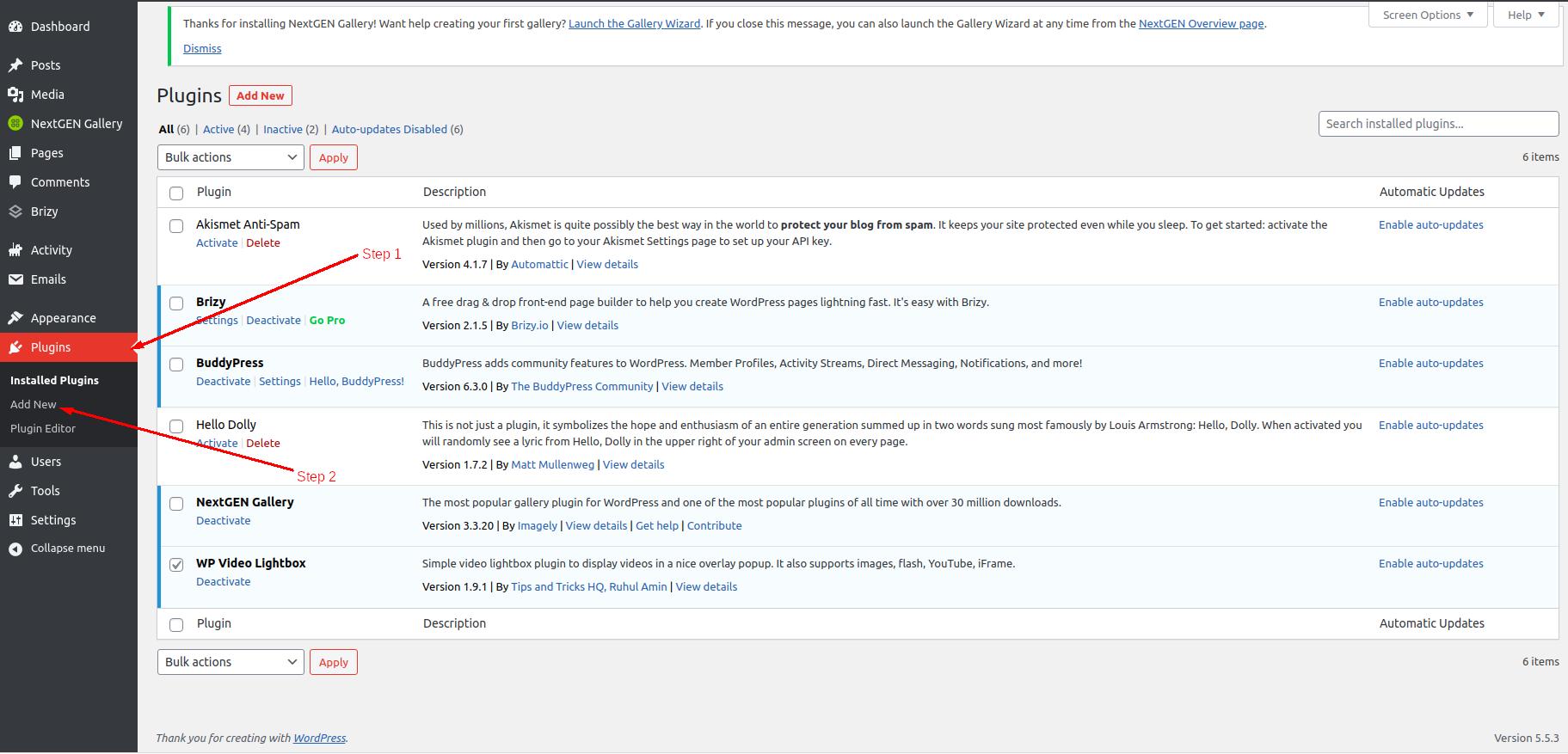 Install sticky side buttons in WordPress - Step 1 and 2