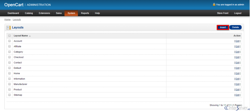 Manage layouts in OpenCart