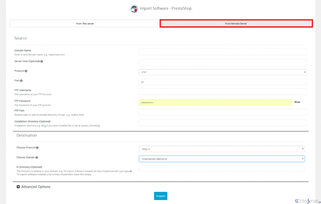 Import Software Using Softaculous