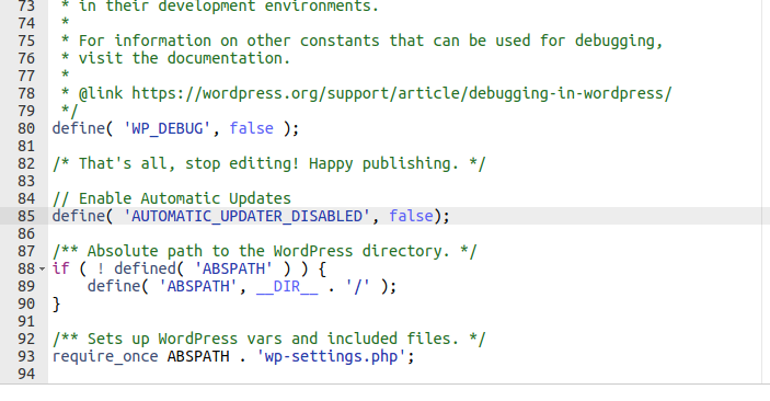 Enable or Disable Automatic Updates in WordPress - Step 2