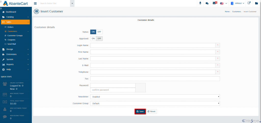 Manage customers in AbanteCart