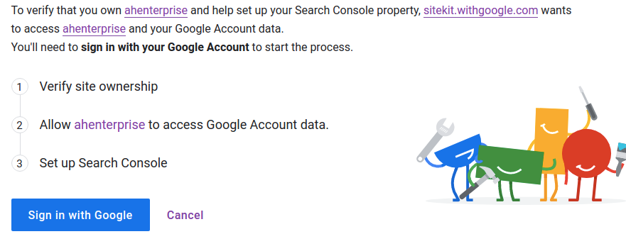 Verify the site ownership in Google Site Kit