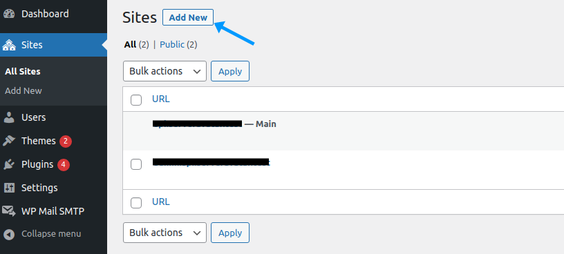 Adding a new site to the multisite network
