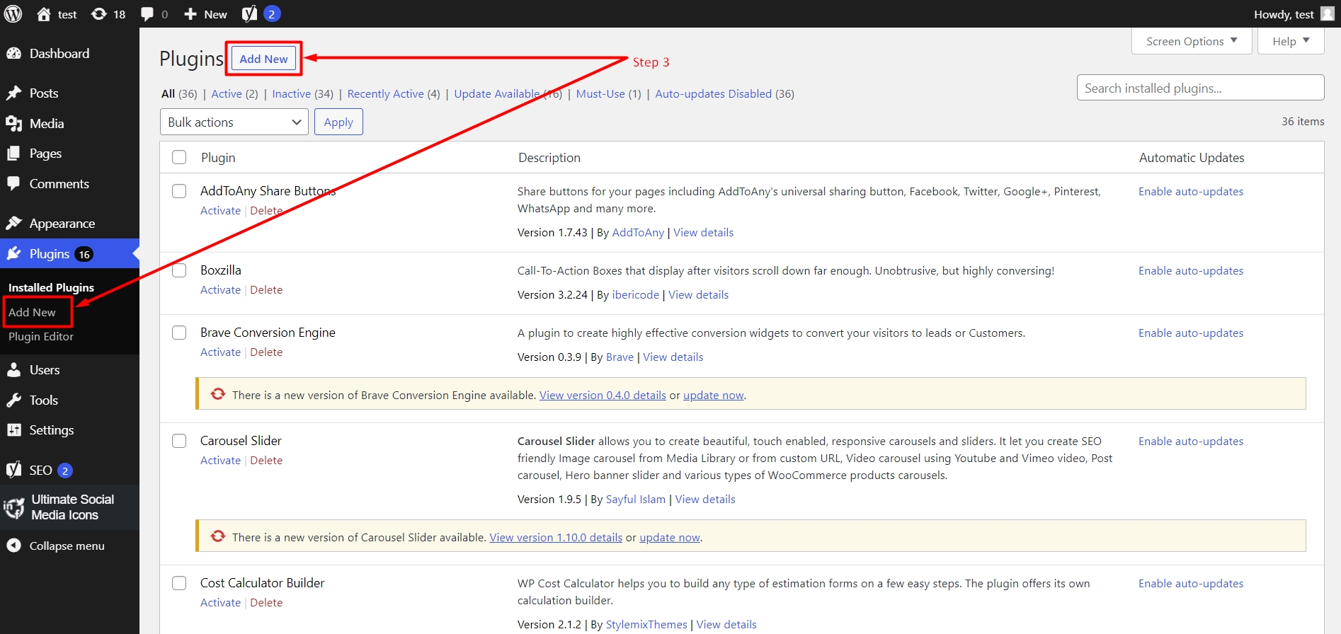 Plugins list in WordPress