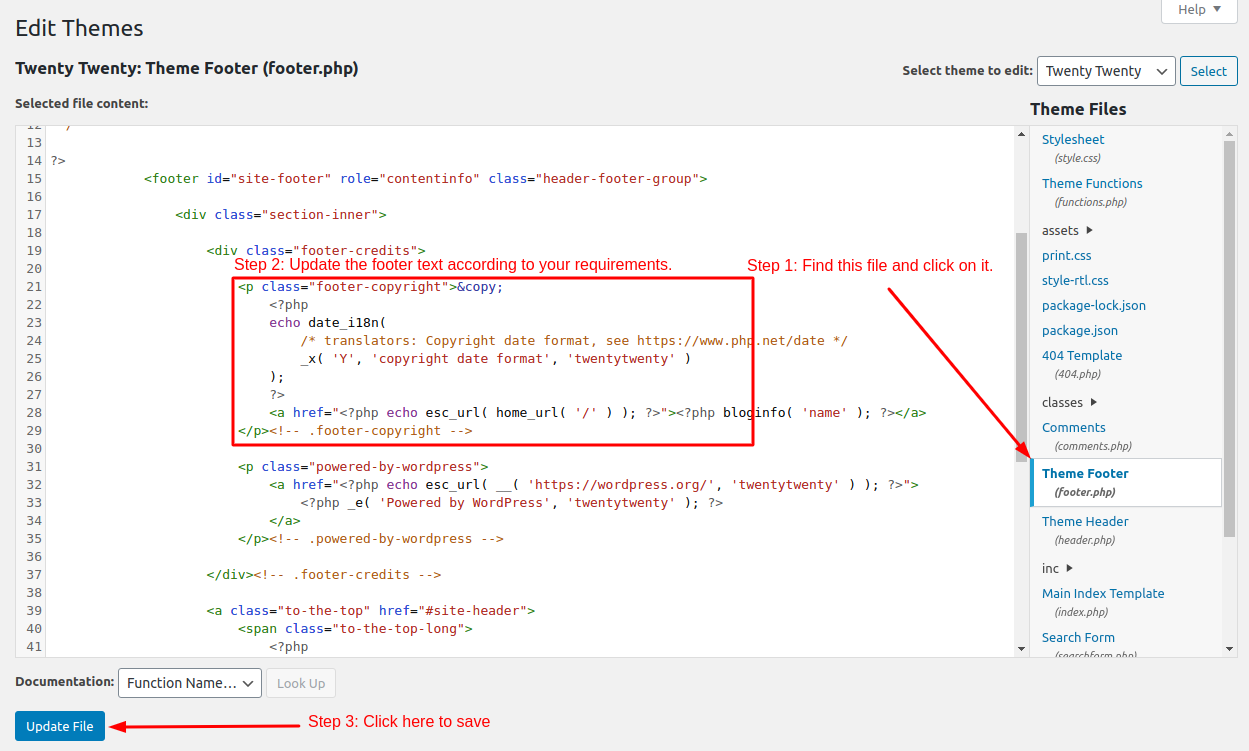Change footer text in WordPress