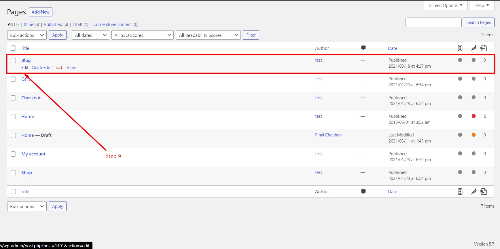 List of pages in WordPress