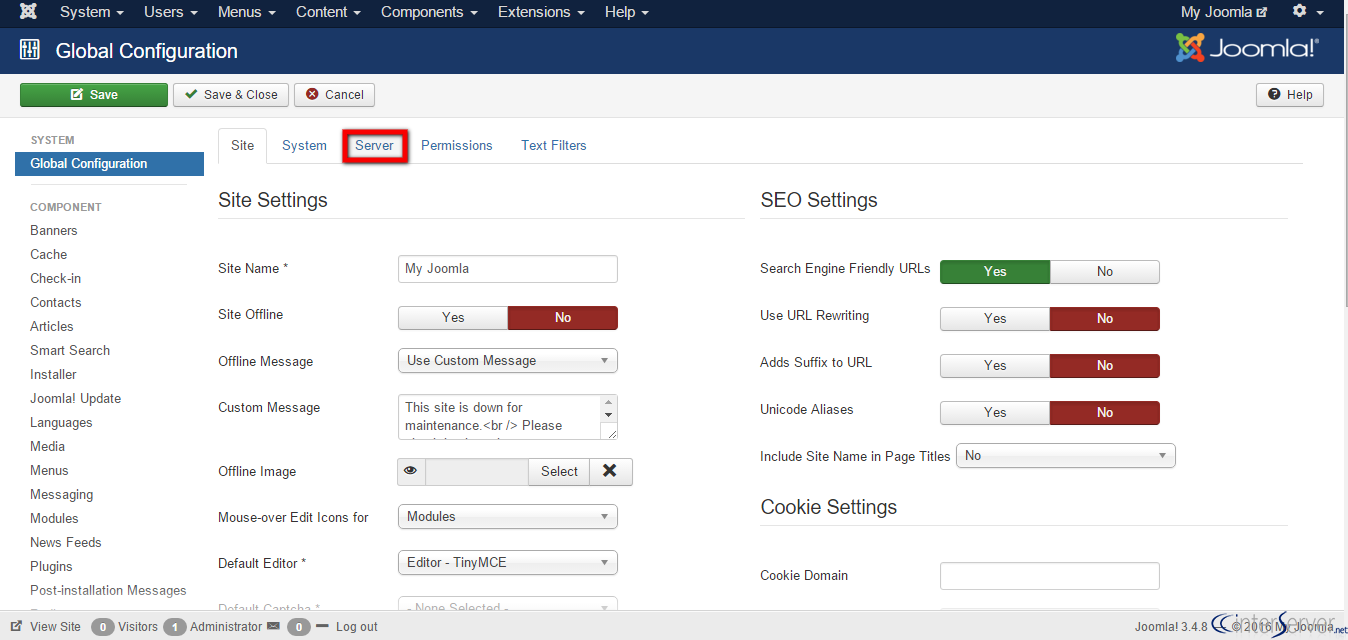 Error Reporting Settings in Joomla