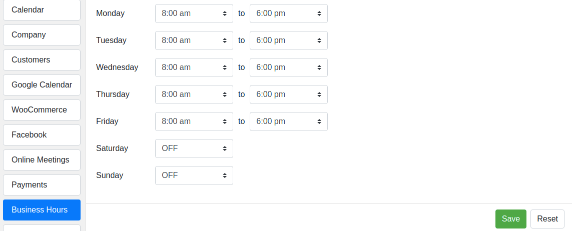 Set business timings in Bookly
