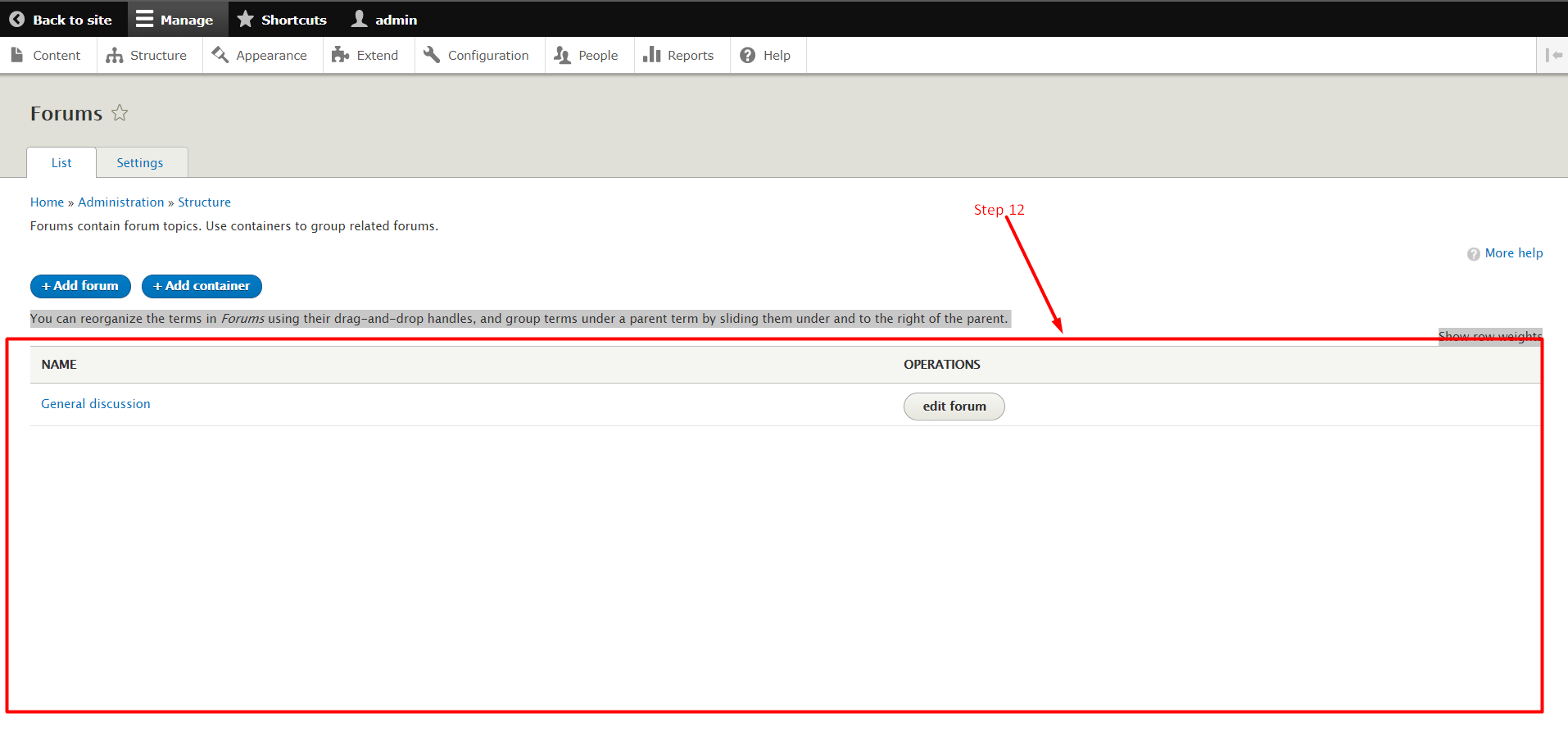 How to create a forum in Drupal - Step 12