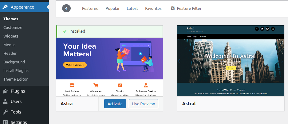 Install and activate a theme
