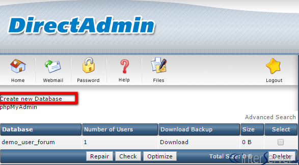 MySQL Management in Direct Admin