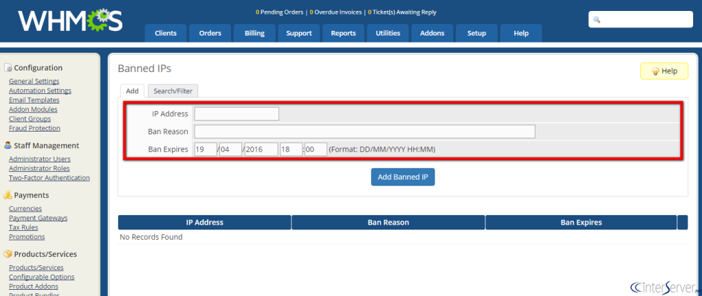 Manage Banned IPs in WHMCS