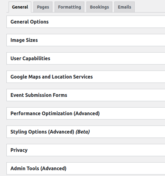 Event Manager plugin - General Settings