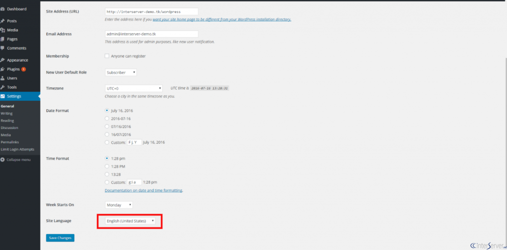 Change site language