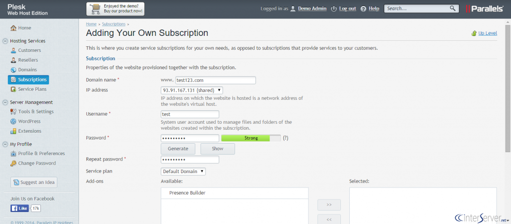 Manage Subscriptions in Plesk