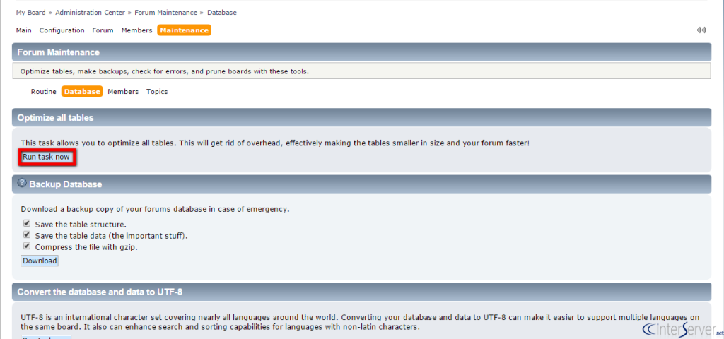 Optimize database tables in SMF