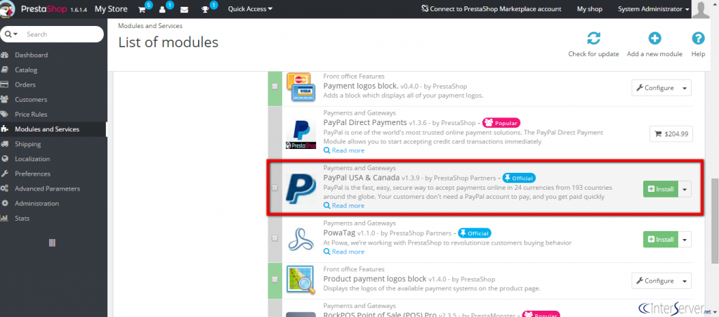 Integrate Paypal in PrestaShop
