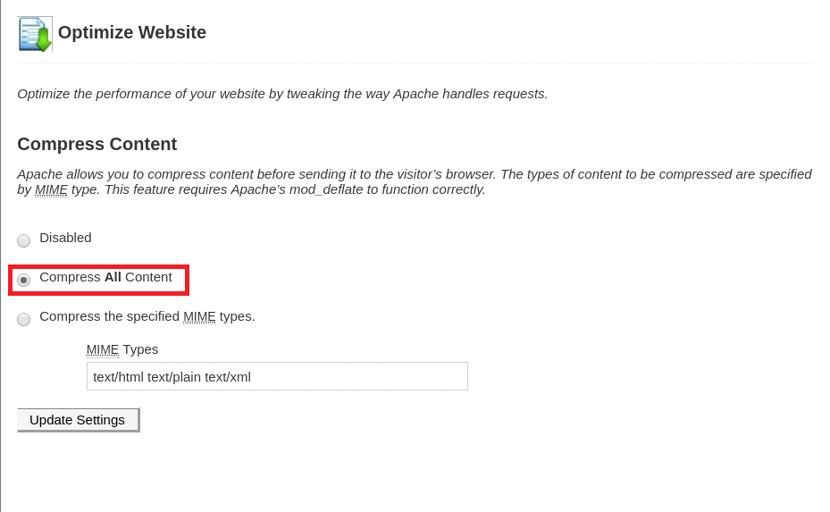 Optimize website using cpanel