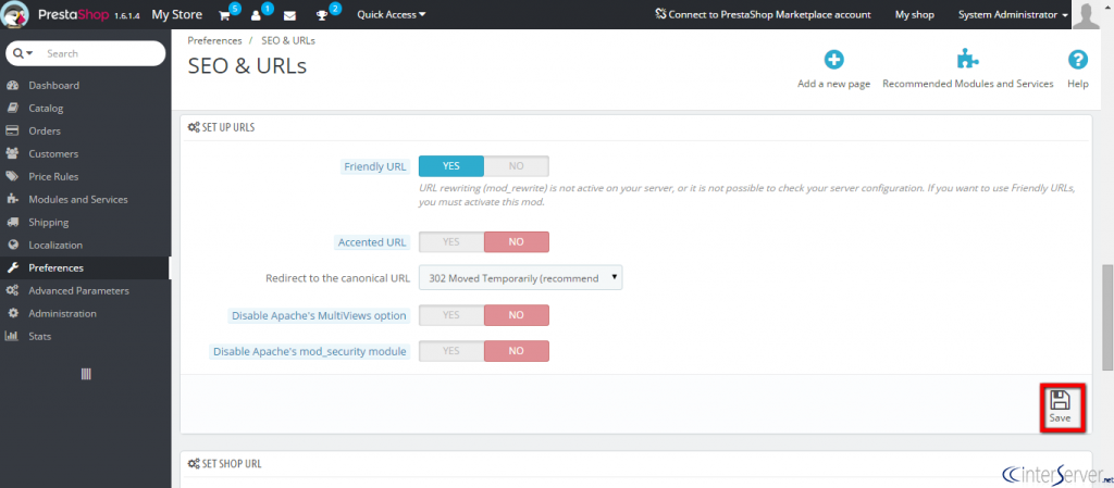 Set up search engine urls in PrestaShop