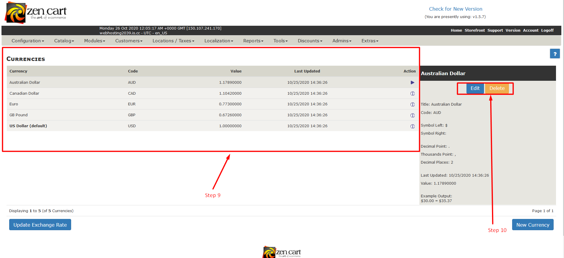 How to add currencies in Zencart - Step 9 and 10