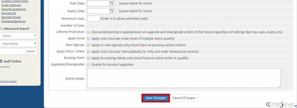 Promotions Codes in WHMCS