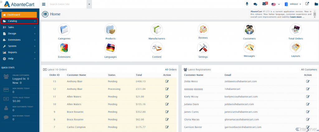 Product categories in AbanteCart