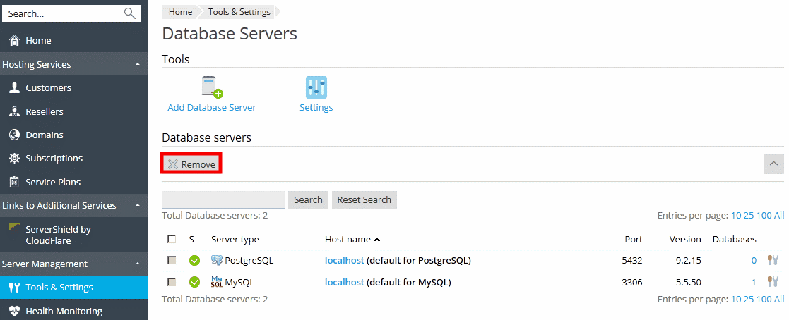 Add and Remove Database Servers