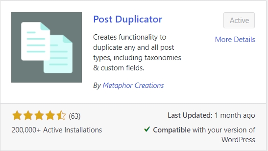 Post Duplicator plugin in WordPress