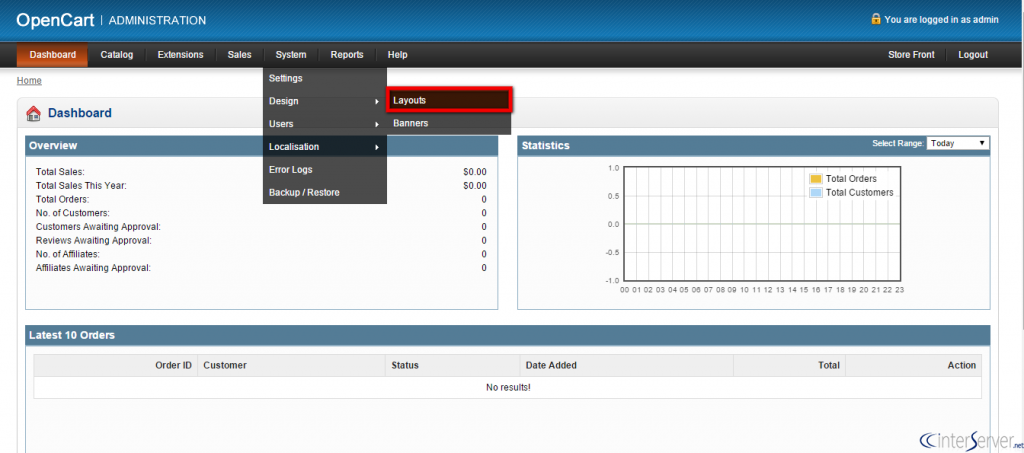 Manage layouts in OpenCart