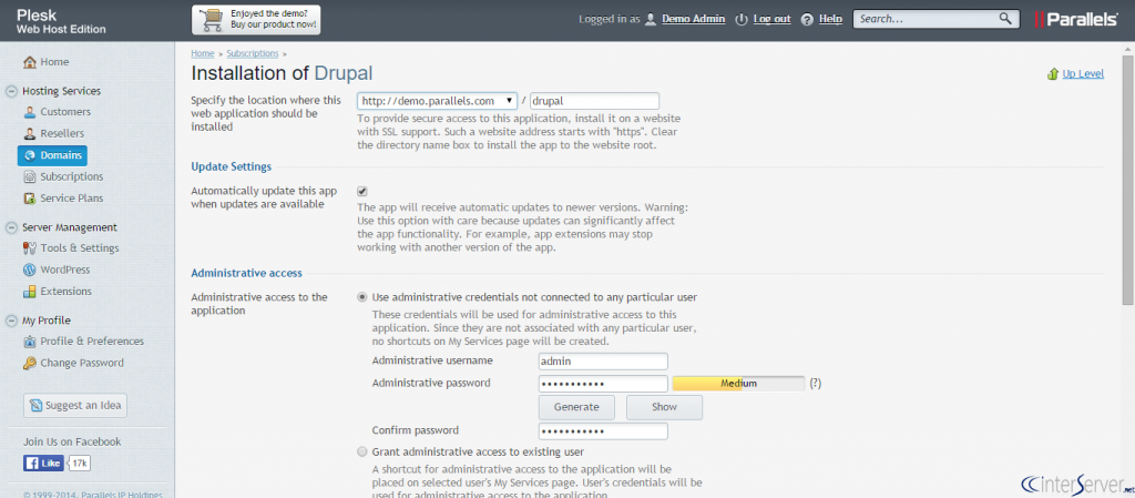 Install Drupal from Plesk