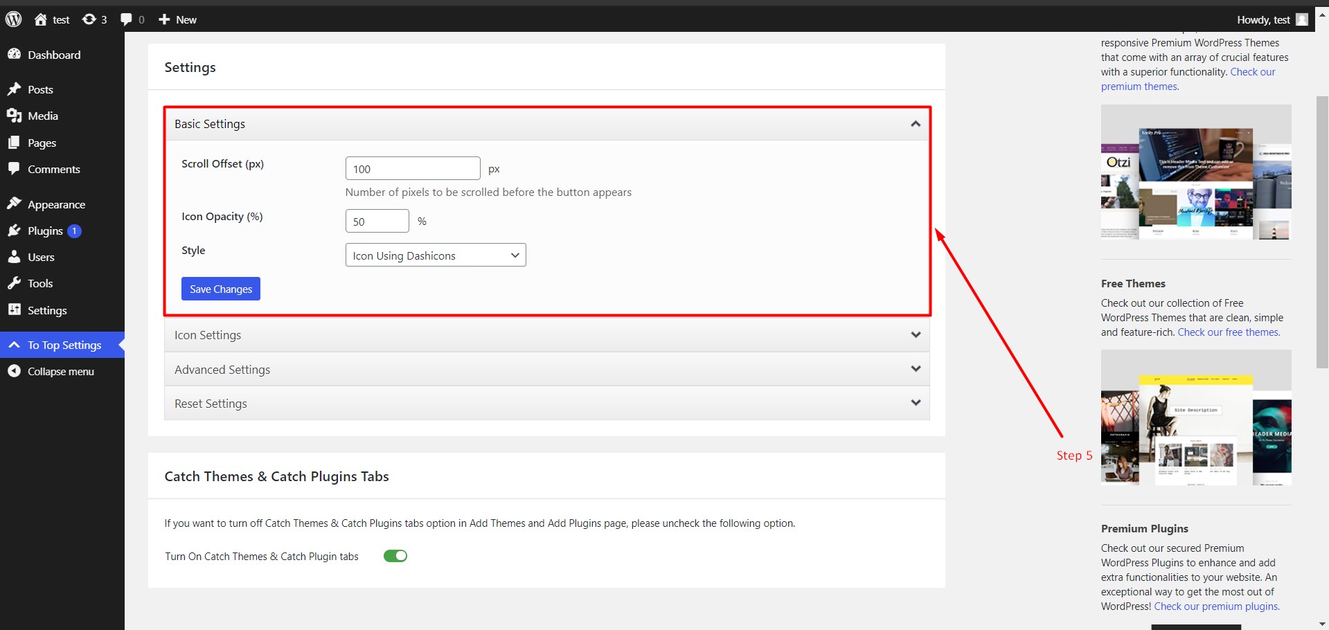 Basic settings of the button