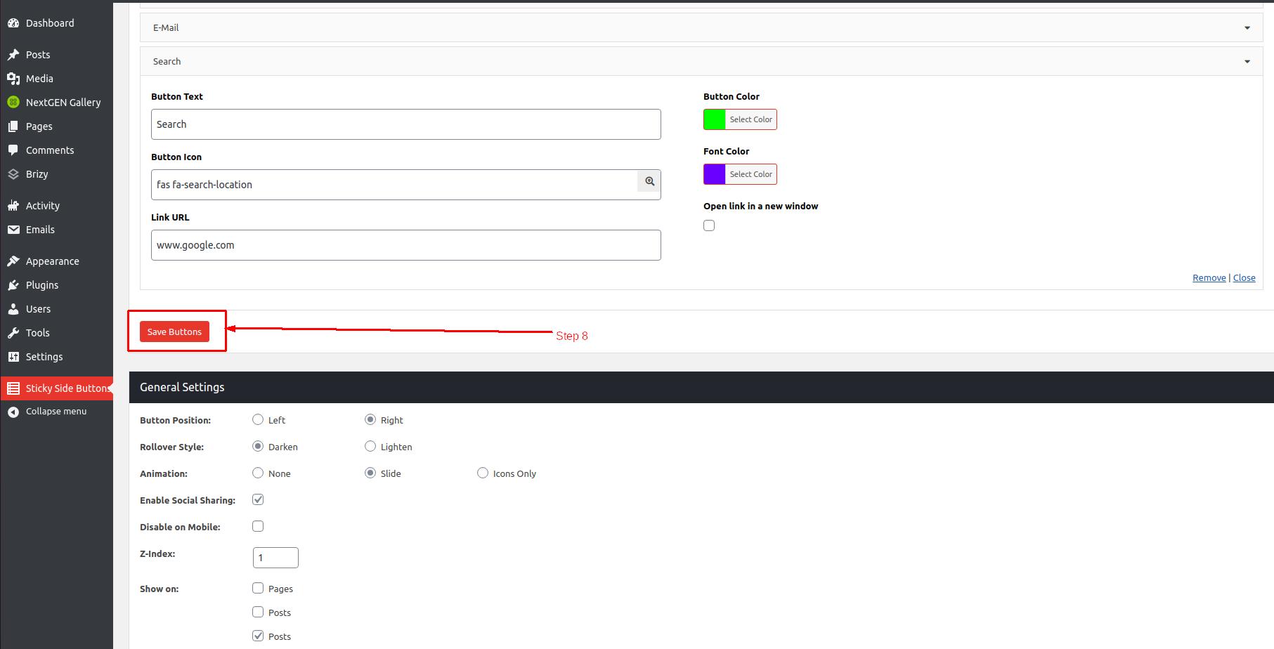 Use sticky sidebar buttons in WordPress - Step 8