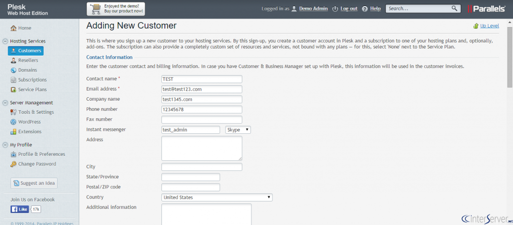 Customer Management in Plesk
