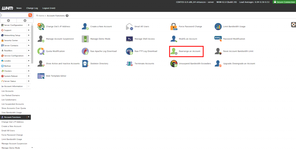 How to Rearrange a cPanel account in WHM