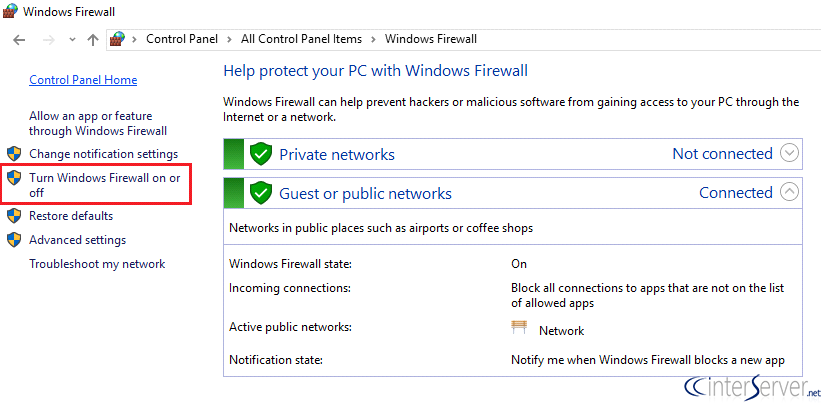 Turn off firewall