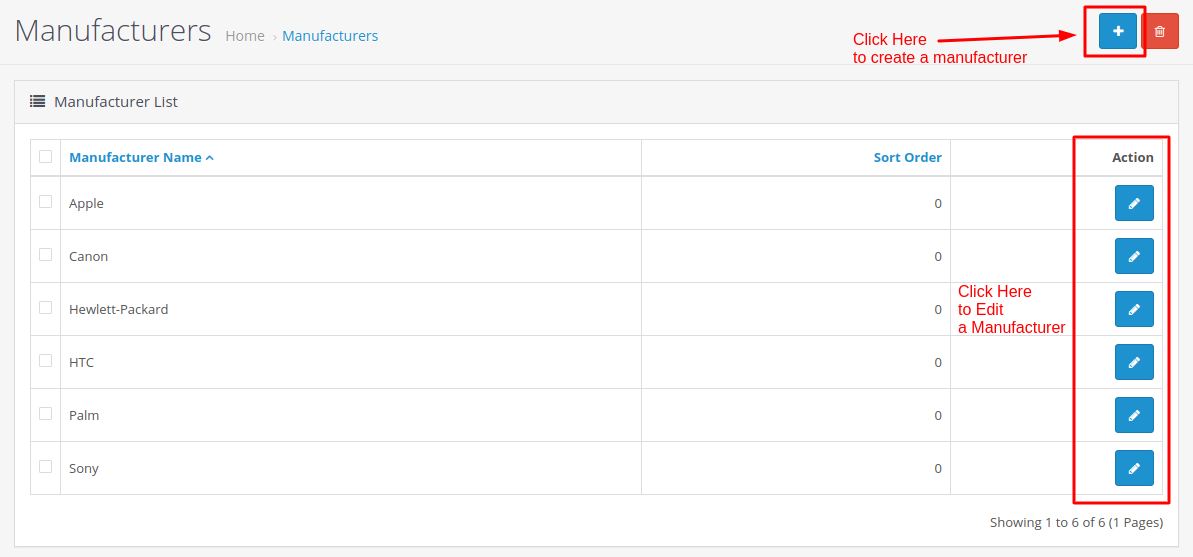 Create manufacturer in OpenCart