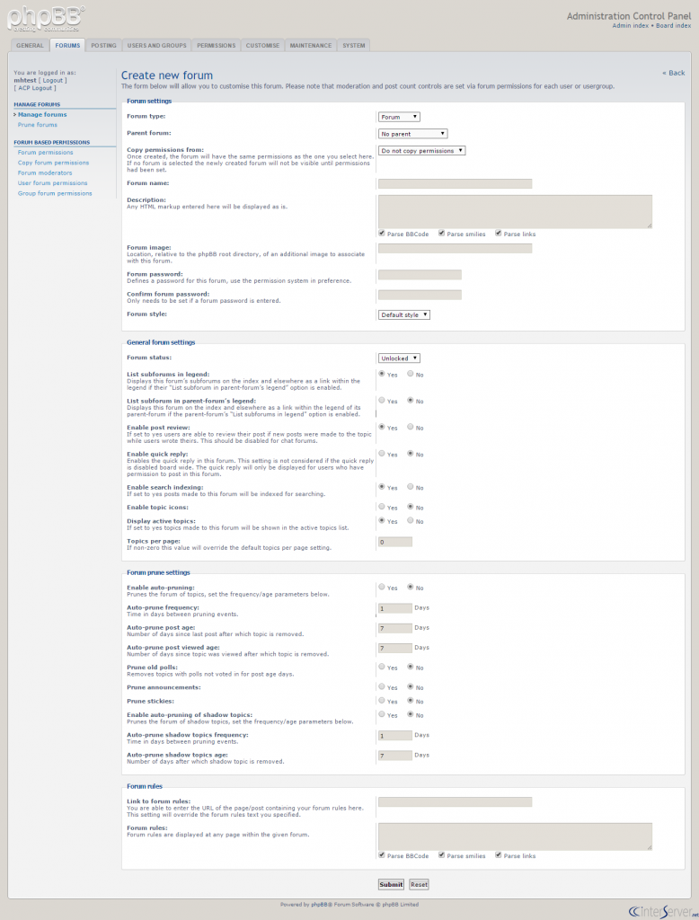 Manage forums in phpBB