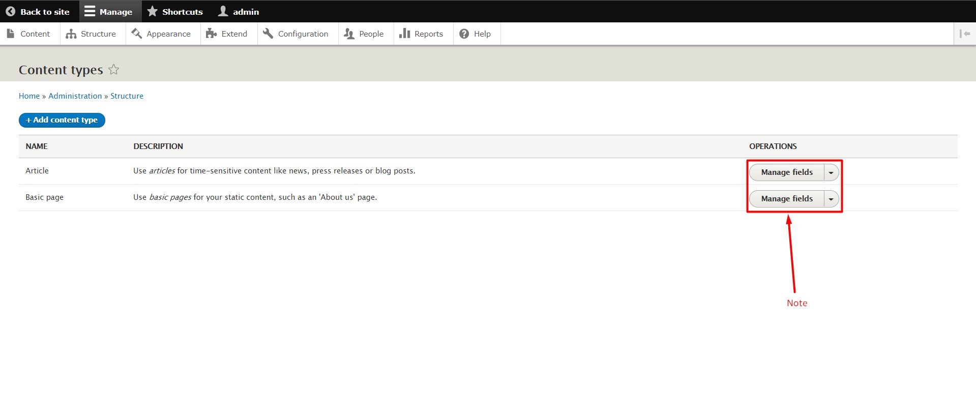 How to add a content type in Drupal - Step 6 and 7