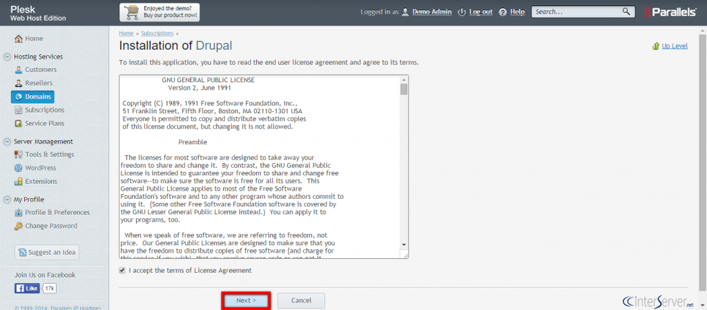 Install Drupal from Plesk
