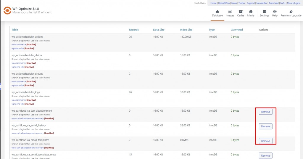 Clean WordPress Database with WP-Optimize - Step 7