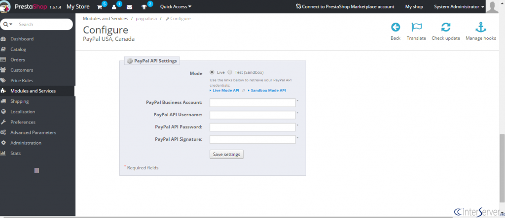 Integrate Paypal in PrestaShop