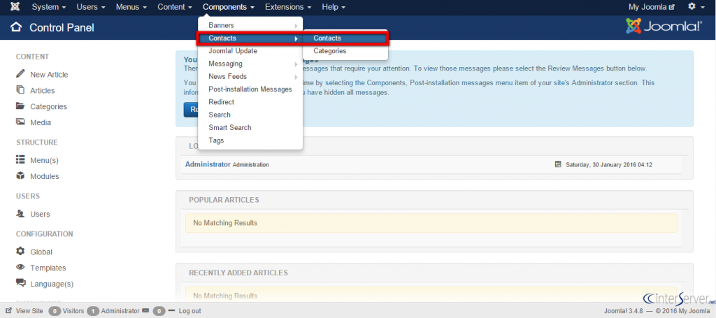 Create new contacts in Joomla