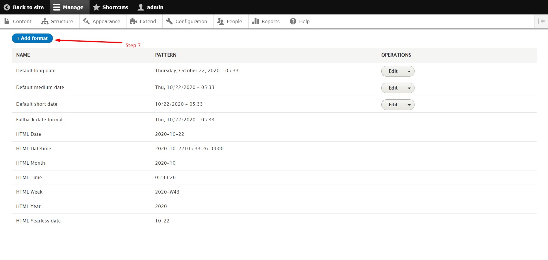 Change Date and Time Format in Drupal - Step 7