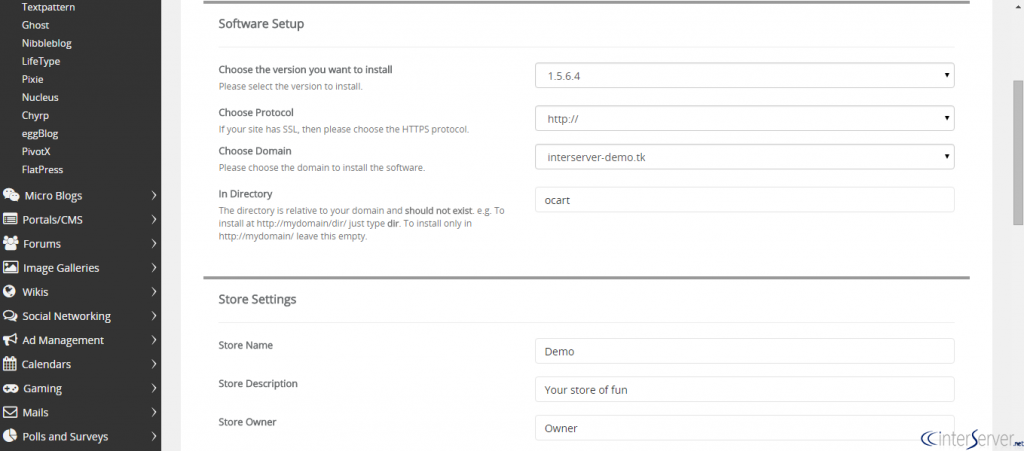 Install OpenCart from Softaculous