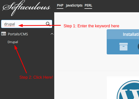 Install drupal from Softaculous