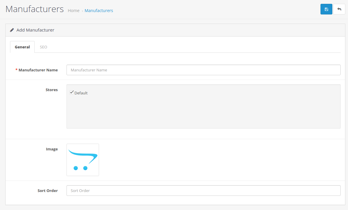 Create a manufacturer in OpenCart