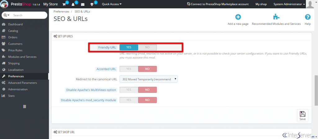 Set up search engine urls in PrestaShop