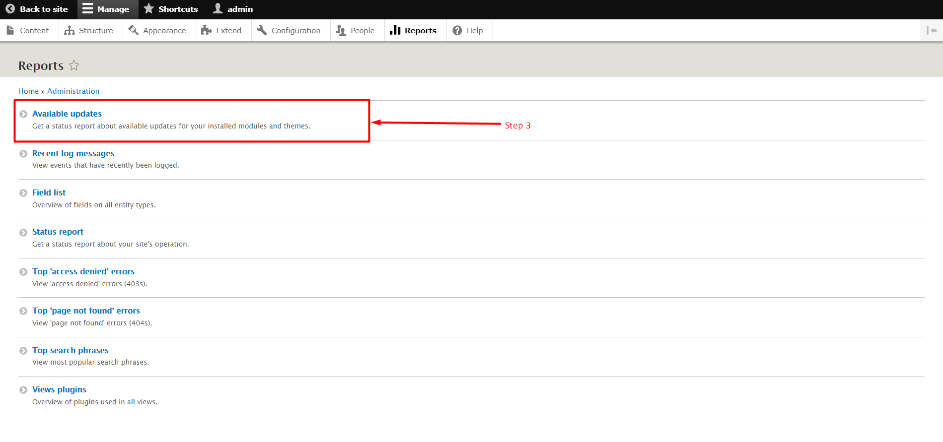 Install updates for modules in Drupal - Step 3