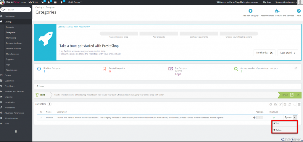 Manage categories in PrestaShop