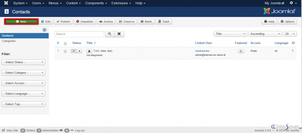 Create new contacts in Joomla